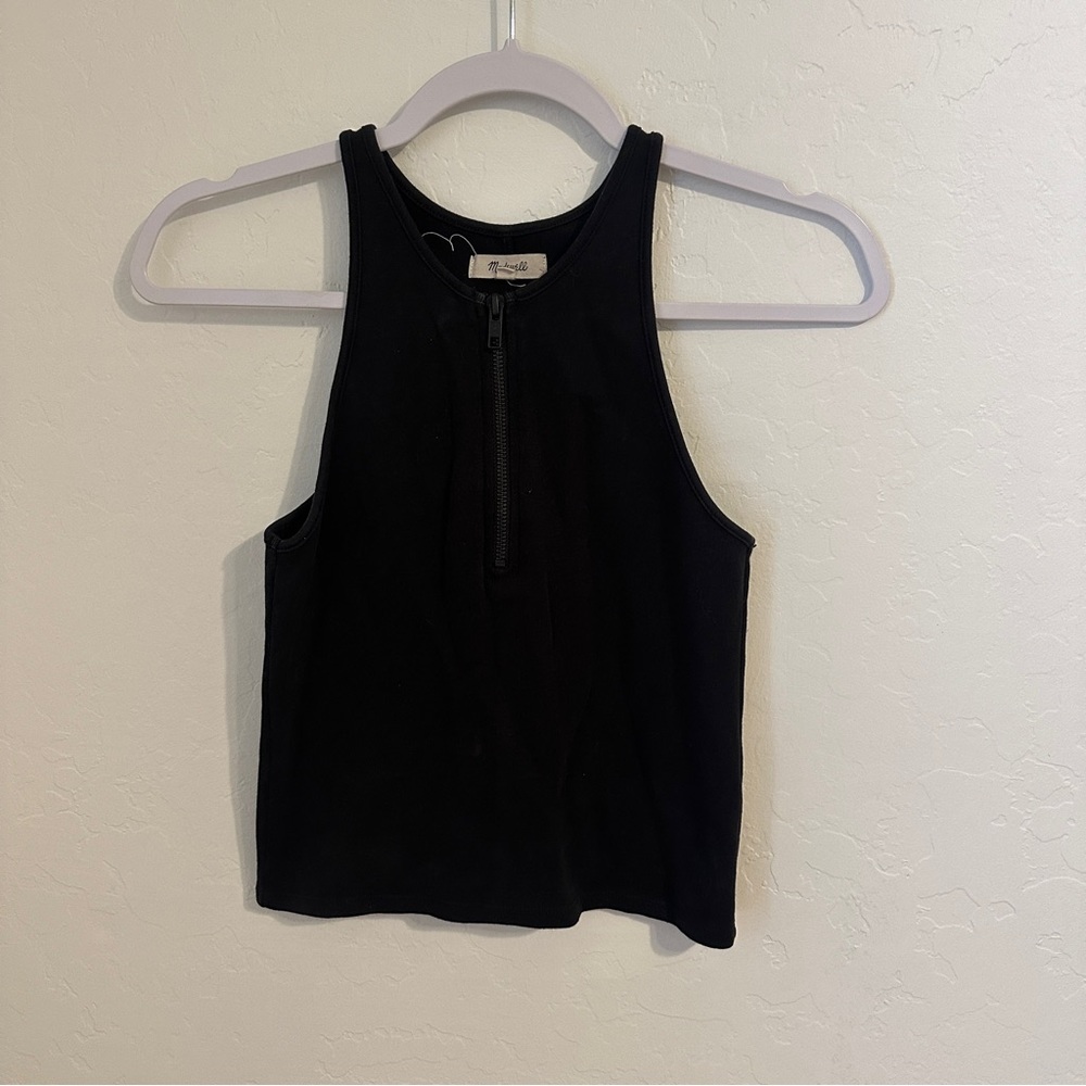Madewell Offline 1/2 Zip Crop Tank Top in‎ Black Size XS